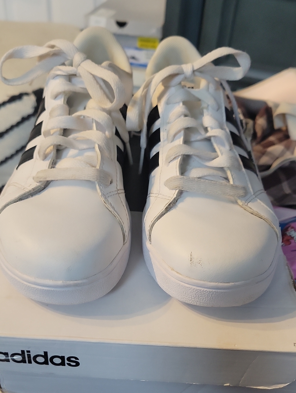 adidas White Sneakers with Black Three Stripes -